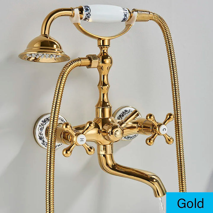 Bathroom Bathtub Faucet Dual Handles Handheld with Hand Shower Bath Shower Mixer Tap Wall Mount Swivel Spout Tub