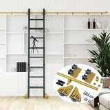 3.3FT(100cm) Sliding Library  Hardware Kit-Gold,Round Tube Rolling Ladder Track No Ladder,Floor Roller with Brake,for Indoor