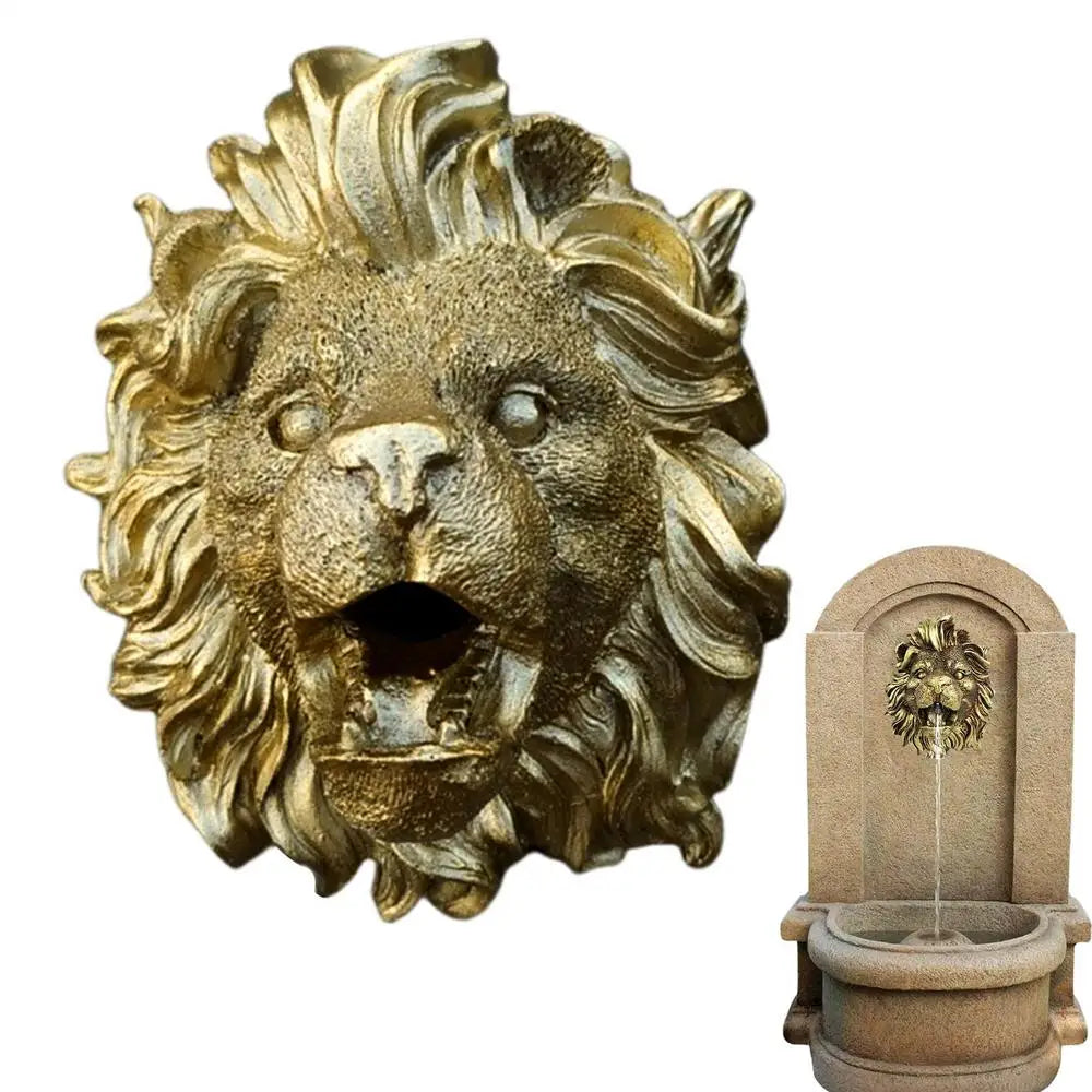 Fountain Spout Lion Pool Sprayer Fountain Natural Resin Water Fountain Ornaments Water Garden & Pond Decor Sprinkler Wall Art
