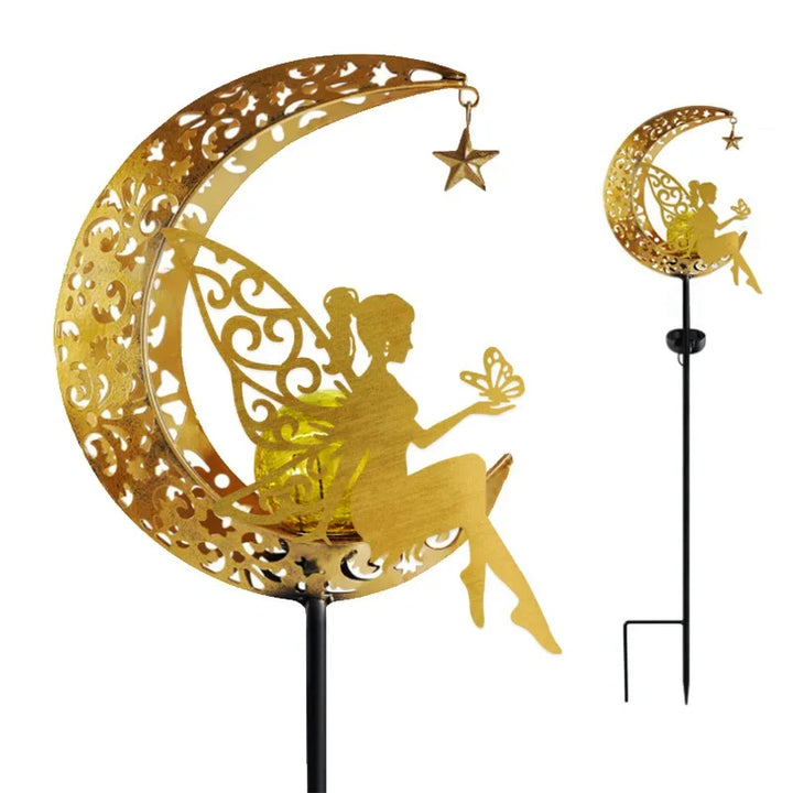 Solar Outdoor Garden Moon Lights Waterproof  LED Metal Fairy Landscape Light Perfect for Pathway and Yard Decor Antique Wrought
