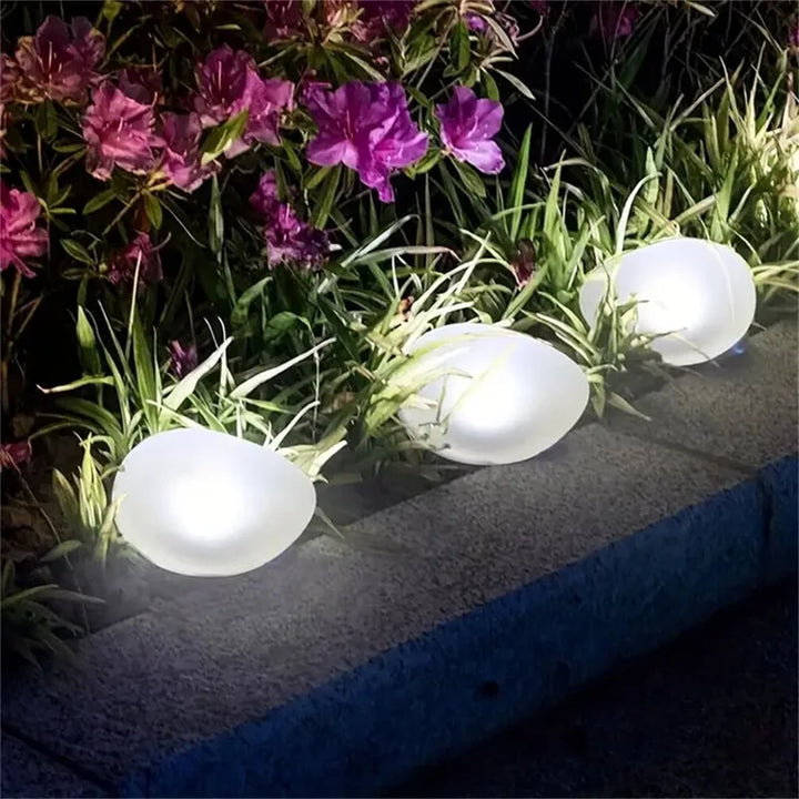 LED Solar Powered Goose Warm Stone Lights Outdoor Decorative Tile Stone Lights Wireless Twilight to Dawn Landscape Garden Decor