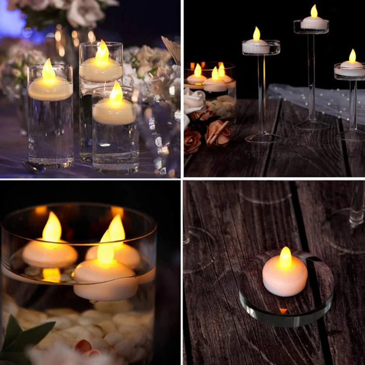 12Pcs Flickering Flameless LED Candles Light Lamp Waterproof Floating On Water LED Tea Light Battery Operated For Pool Bathtub
