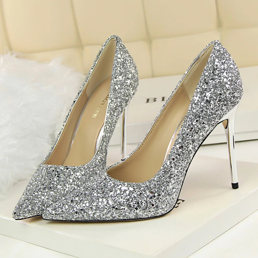 Women 7cm 9.5cm High Heels Bling Pumps Sparkly Heels