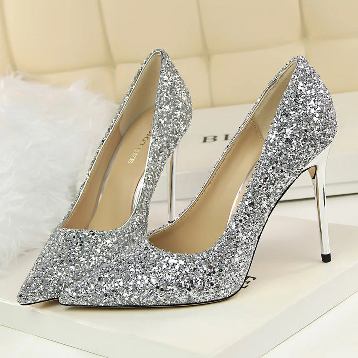Women 7cm 9.5cm High Heels Bling Pumps Sparkly Heels