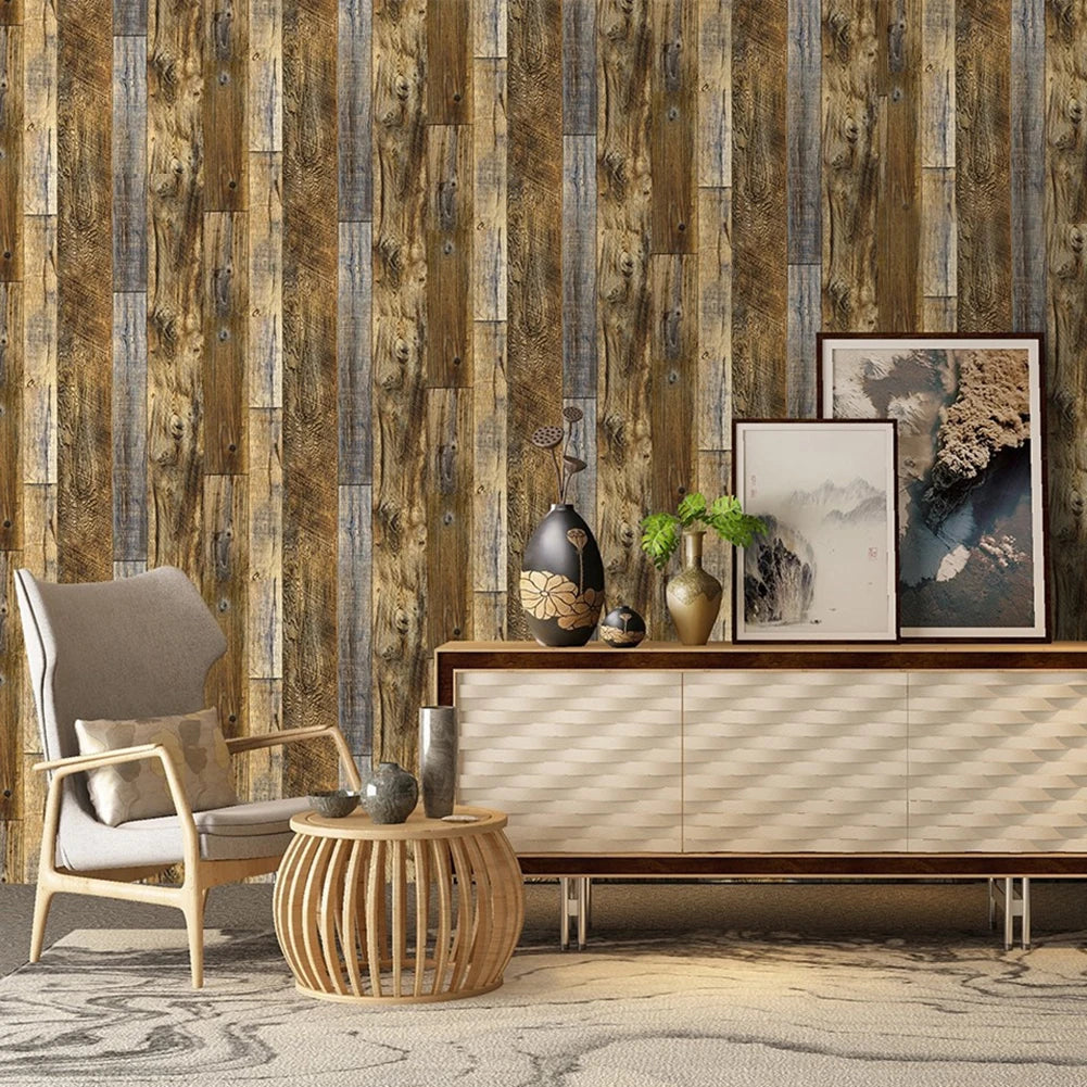 Self Adhesive Vintage Wood Grain Wallpapers Roll PVC Retro Contact Paper for Walls Desk Kitchen Cabinets Countertops Waterproof
