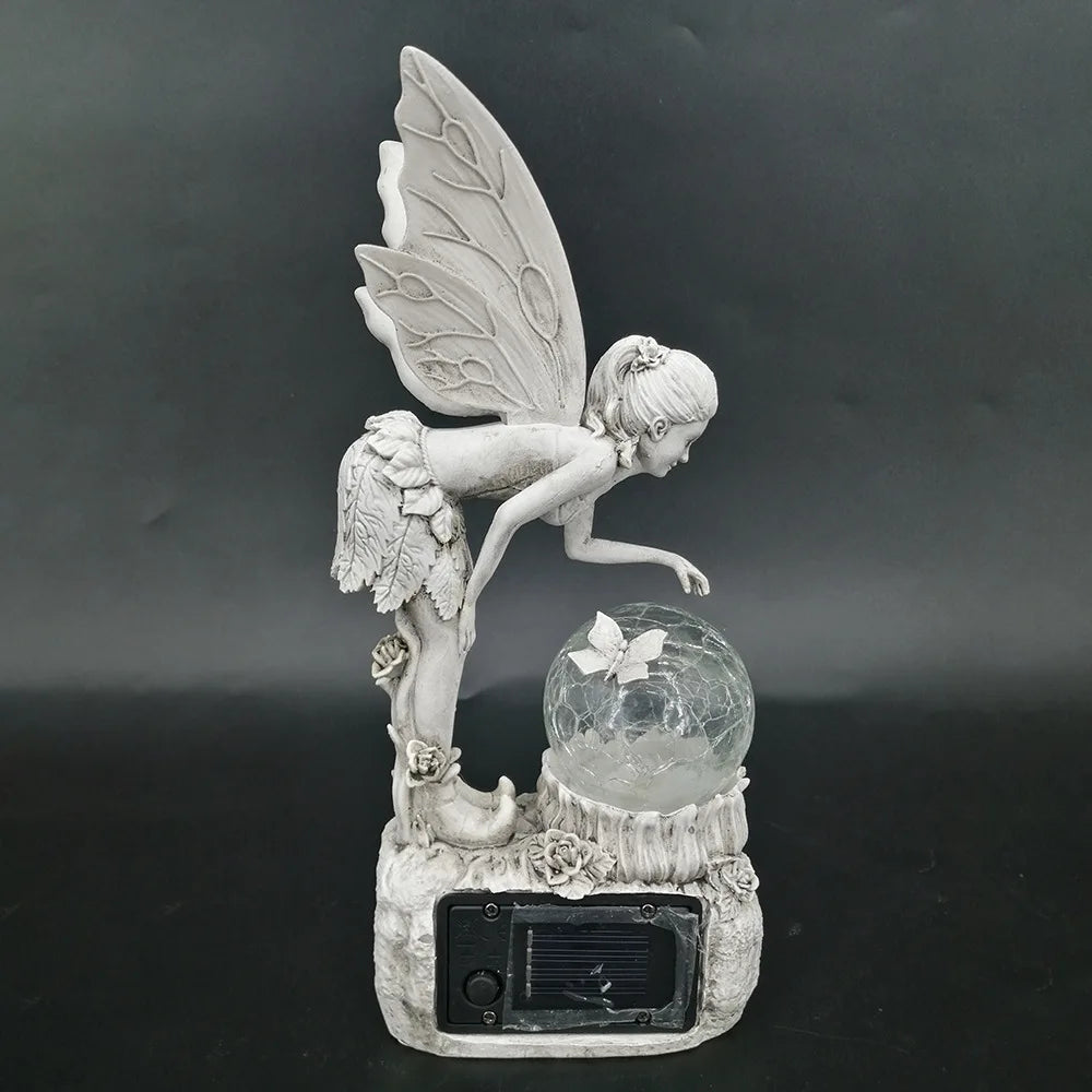 The FARCENT decorative garden crystal ball girl resin statue comes with a built-in solar lamp and is an exquisite handicraft.