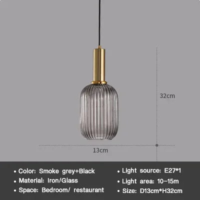DINDALLED Striped Glass Pendant Light Nordic Vintage Chandelier for Dining Kitchen Island Hanging Lamp Lighting Decor