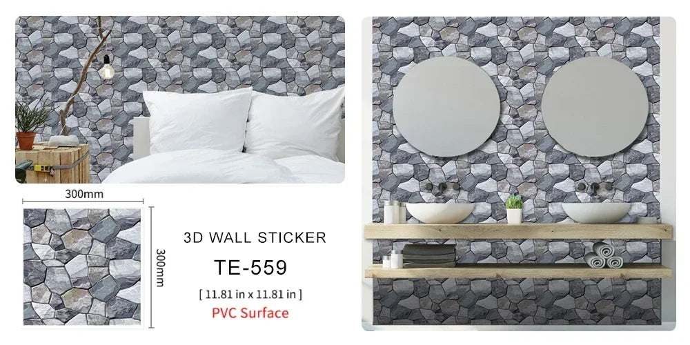 10/20PCS Imitation Brick Tile cobblestone Wall Stickers Water and Oil Proof for Kitchen Restaurant Tea room Relaxation area etc.