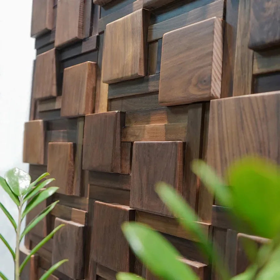 Black Walnut Log Solid Wood Mosaic Tile Square Mosaic Background Sofa TV Background Wall Decoration Art Acoustic Diffuser Panel