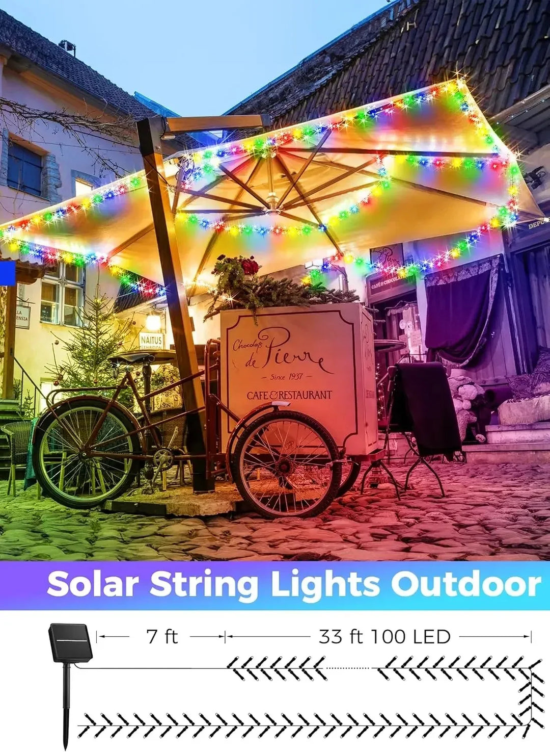 Large Solar Panel Fast Charge Lamp Outdoor Solar String Fairy Light Waterproof Garland String Lights