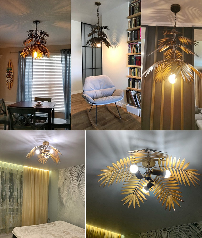 Modern Loft coconut tree leaf chandelier E27 industrial creative hanging lamp for living room restaurant bedroom lobby hotel