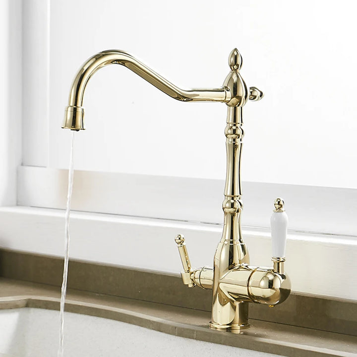 3 in 1 Kitchen Filter Faucet Pure Water 360 Rotation Kitchen sink Crane Dual Handle Dual Water Functions Mode Filter Mixer Taps