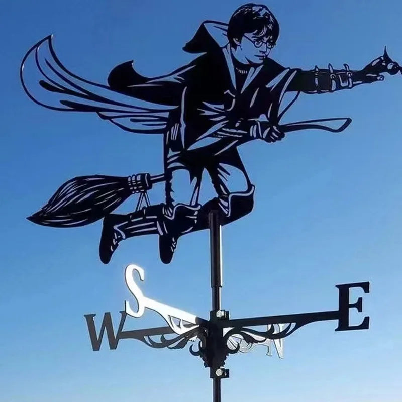 Witch Flying Dragon Iron Weather Vane Decor Stainless Steel Metal Handicraft Decor Garden Weathercock Wind Direction Indicator