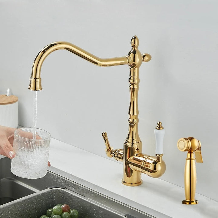 Brass light luxury three-in-one pure water faucet household sink washbasin hot and cold water faucet anti-splash