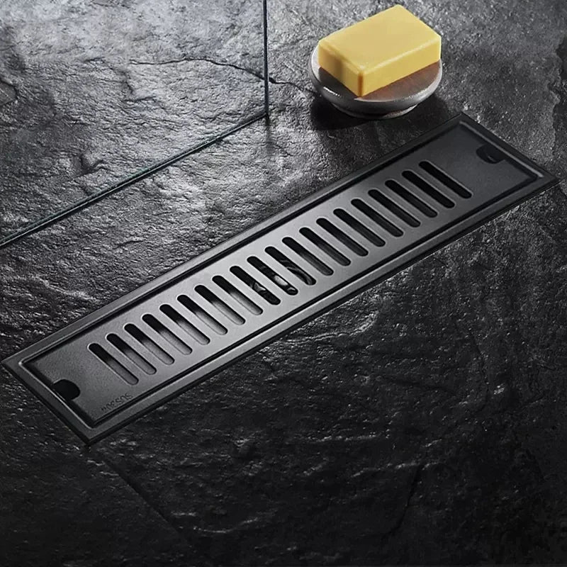Black Floor Drain 304 Stainless Steel Shower Drain Long Strip Odor Proof Bathroom Floor Drainage Large Displacement