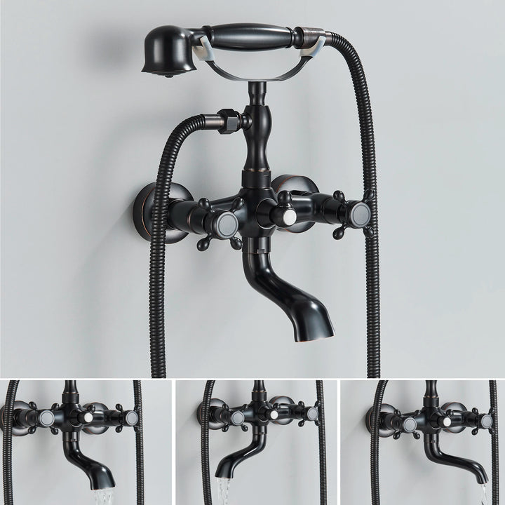 Bathroom Bathtub Faucet Dual Handles Handheld with Hand Shower Bath Shower Mixer Tap Wall Mount Swivel Spout Tub