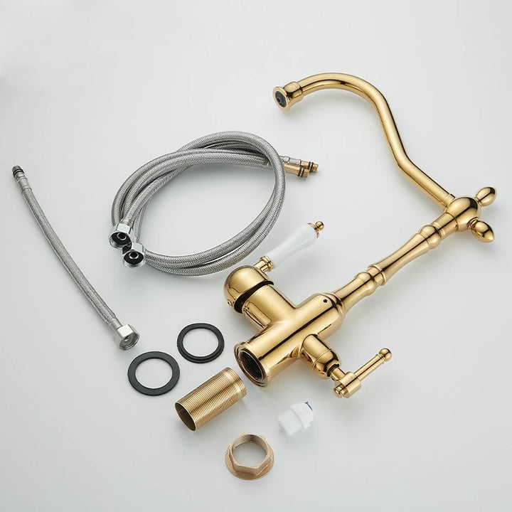 Brass light luxury three-in-one pure water faucet household sink washbasin hot and cold water faucet anti-splash