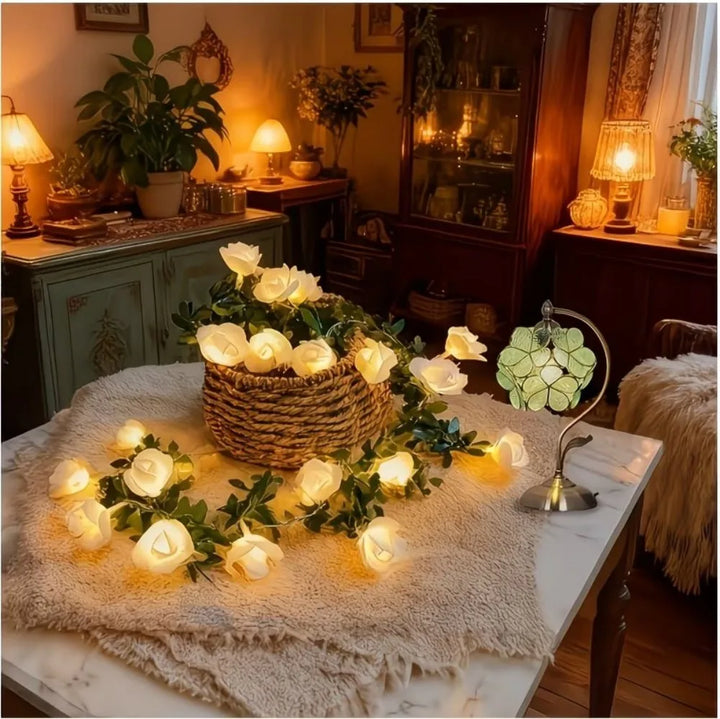 1PC 20/40 LED Rose Flower String Lights Battery Powered Flower Rose Night Lamp For Wedding Valentines Day Party Garland Decor