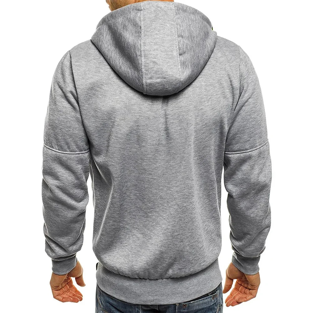Men's hooded zipper jacket with pockets, custom logo image text, casual sports streetwear, men's cardigan wool sweater, fashion