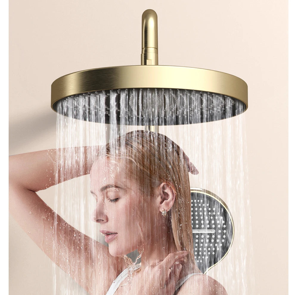 Brushed Rose Gold Piano Bathroom Shower Set Brass Hot Cold Bathroom Mixer Faucet Rain Shower Head Hot Cold Piano Shower System