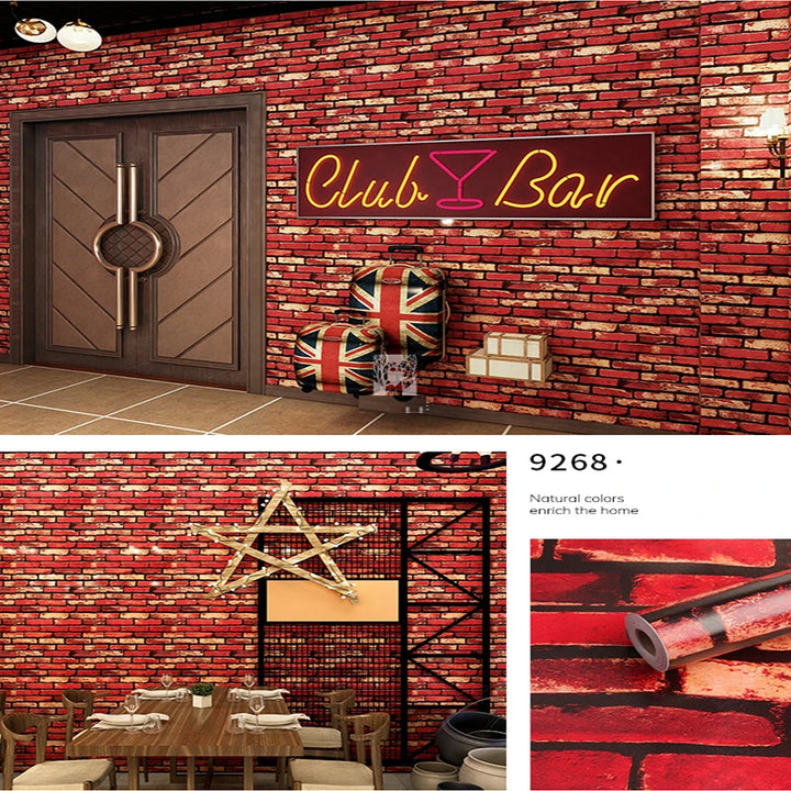 Self sticking PVC retro nostalgic imitation brick texture brown red brick self-adhesive wallpaper for home decoration vinyl film