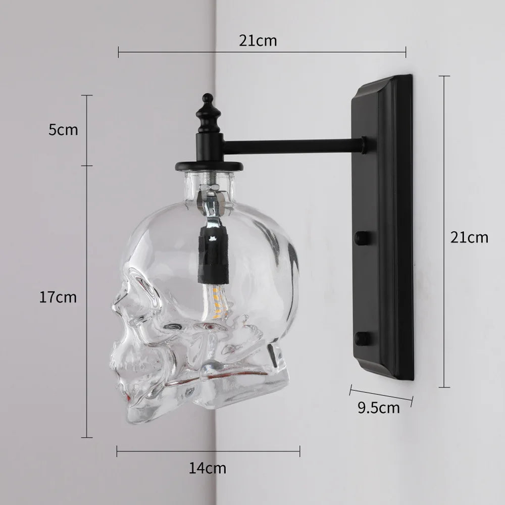 Skull Bones Wall Lamp Retro Loft Sconces Clear Glass Bottle Wall Art Light Fixtures for Dinning Room Bar Industrial Home Decor