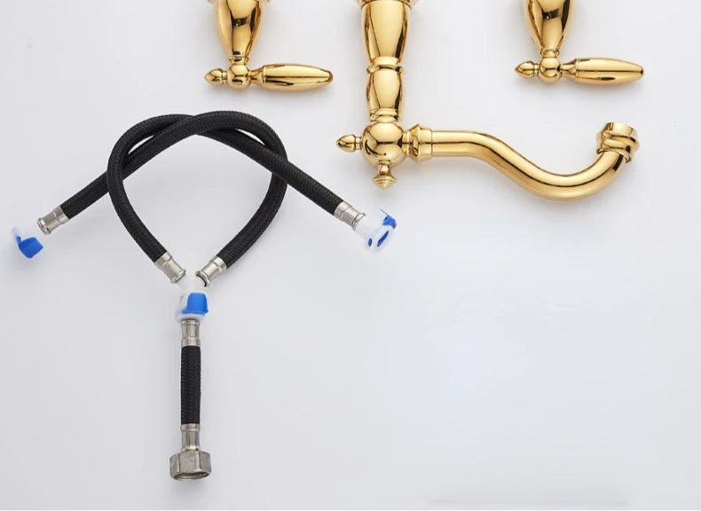 3 PCS Bathroom Faucets Dual Holder Three Hole Widespread Bathroom Sink Basin Faucets Deck Mounted Mixer Tap