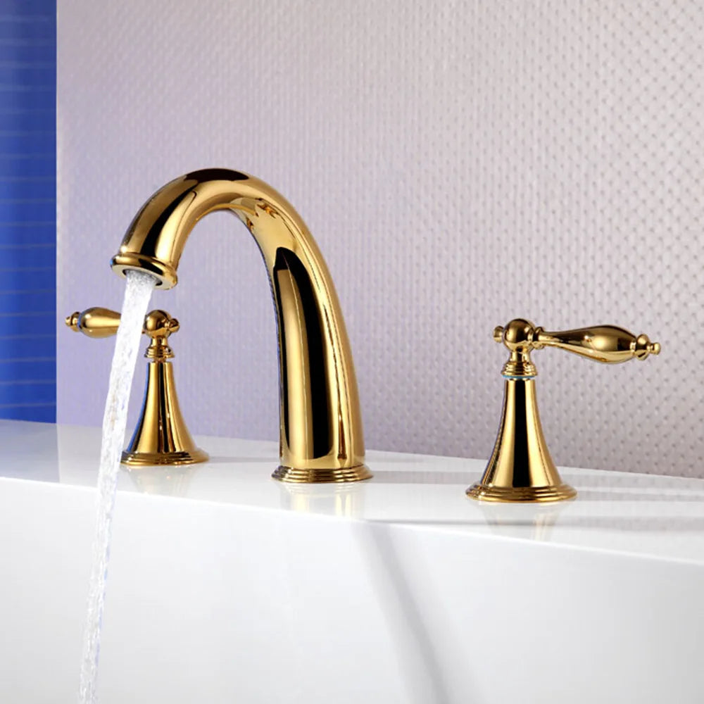 European basin faucet Three-hole split type hot and cold household all-copper faucet