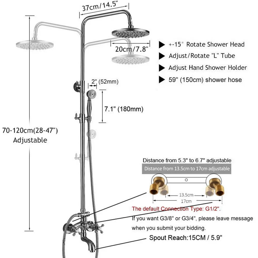 Antique Red Copper Wall Mount Rain Shower System Hand Shower Head Set Bathtub Dual Cross Handles Tap arg503