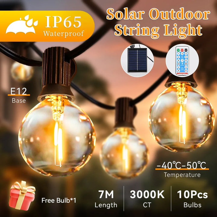 Outdoor Solar Light String Balcony With Warm Light Bulb Remote Control 7/10/15 Meters Multiple Specifications Garden Lamp String