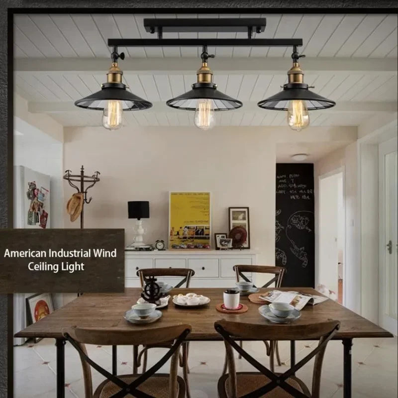Vintage Industrial Black Iron Adjustable Ceiling Light with Mirror Glass Shade 3XE27 Edison Bulbs for Dining Room Home Decor DIY