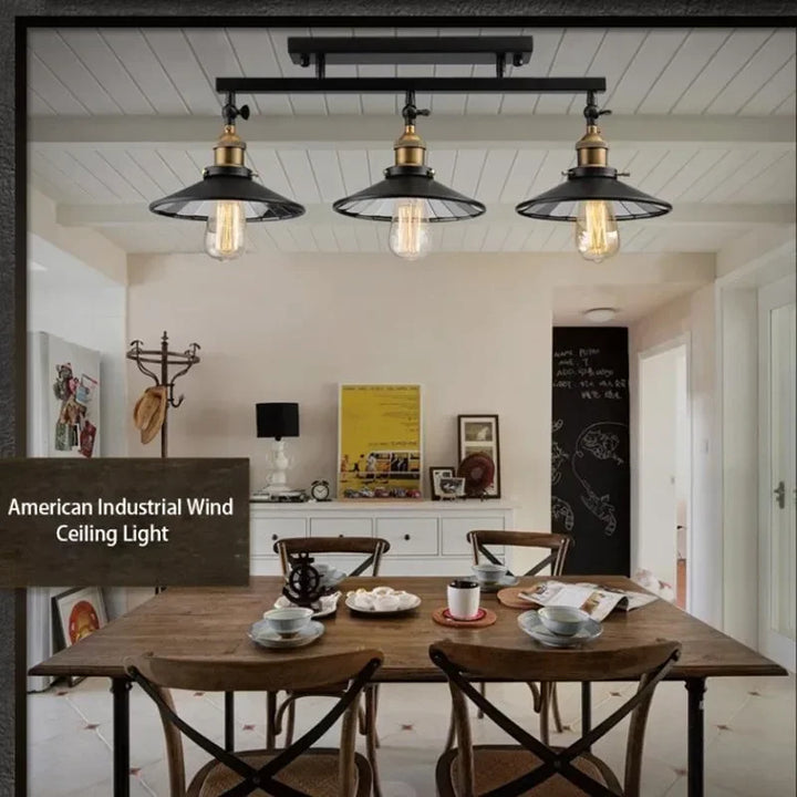 Vintage Industrial Black Iron Adjustable Ceiling Light with Mirror Glass Shade 3XE27 Edison Bulbs for Dining Room Home Decor DIY