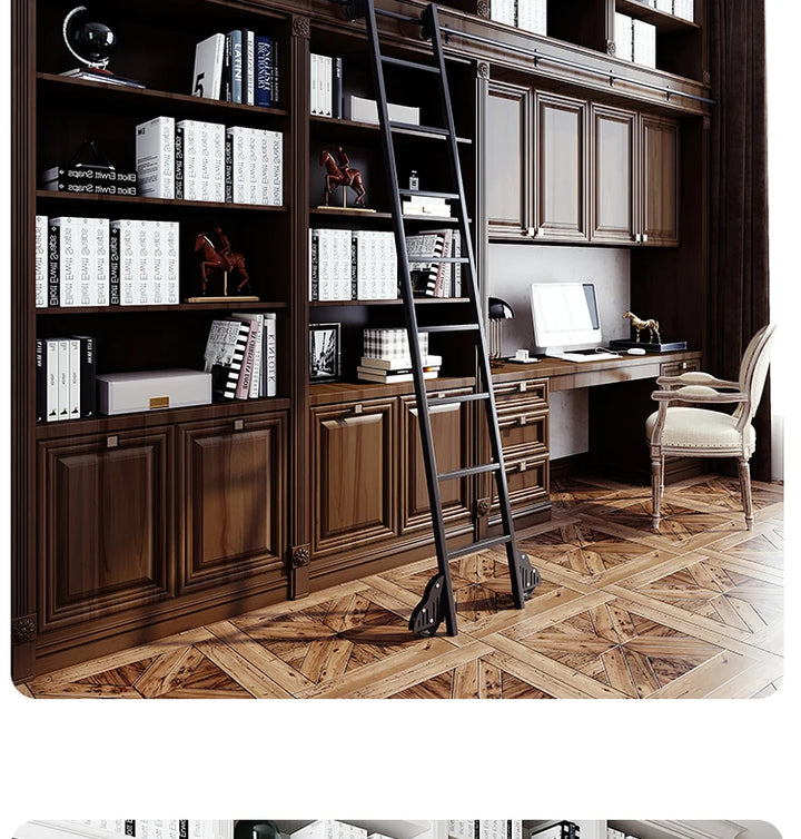 Bookshelf Mobile wrought iron Track ladder Bookshelf Library Home  Indoor attic one-word ladder