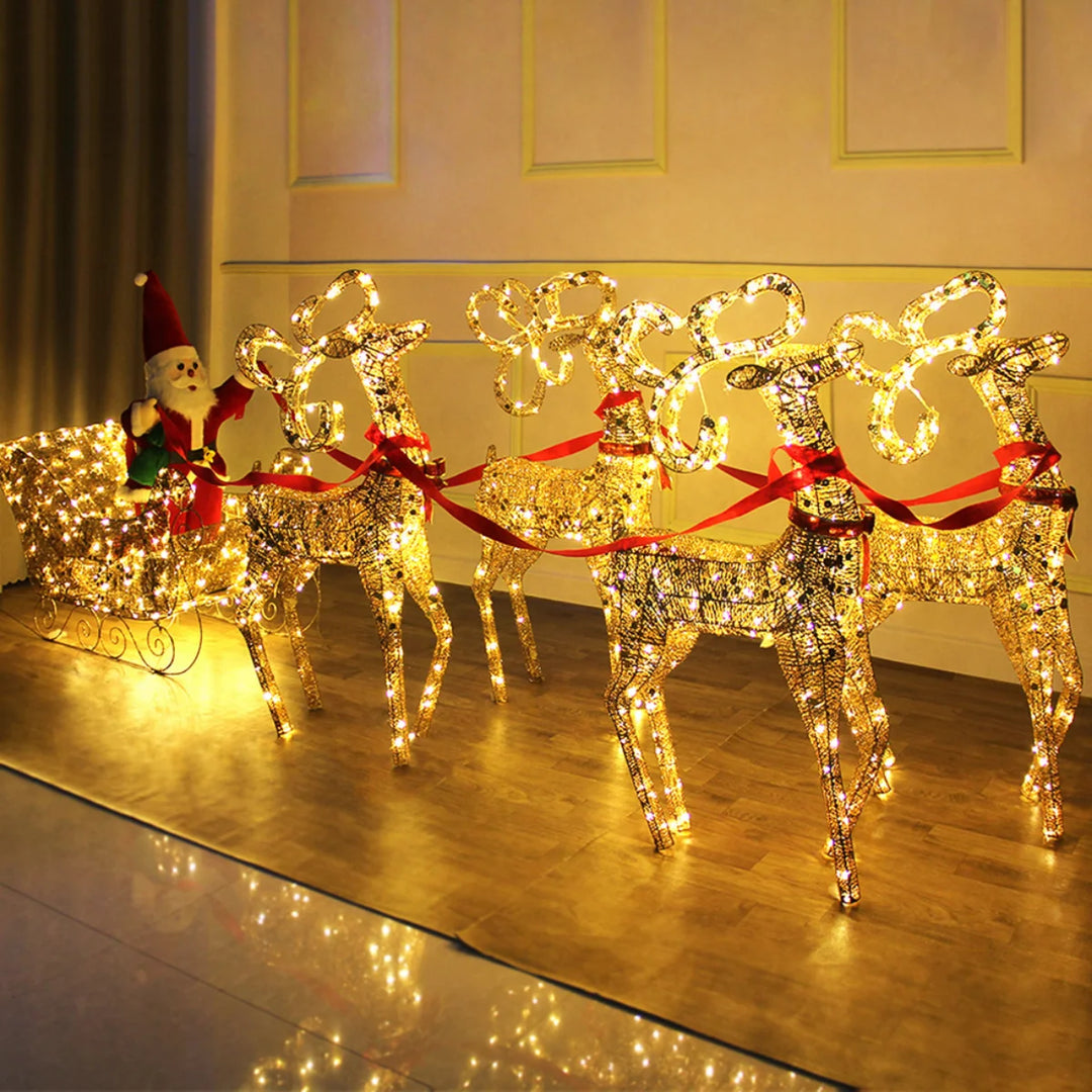 Christmas Gold Reindeer Sleigh  Led Light iron sleigh cart Home Garden Yard Ornament Outdoor