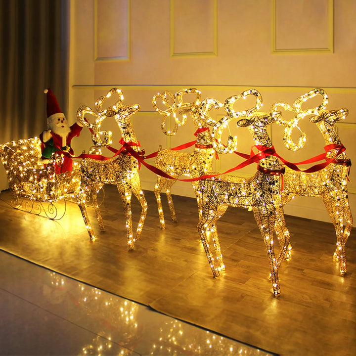 Christmas Gold Reindeer Sleigh  Led Light iron sleigh cart Home Garden Yard Ornament Outdoor