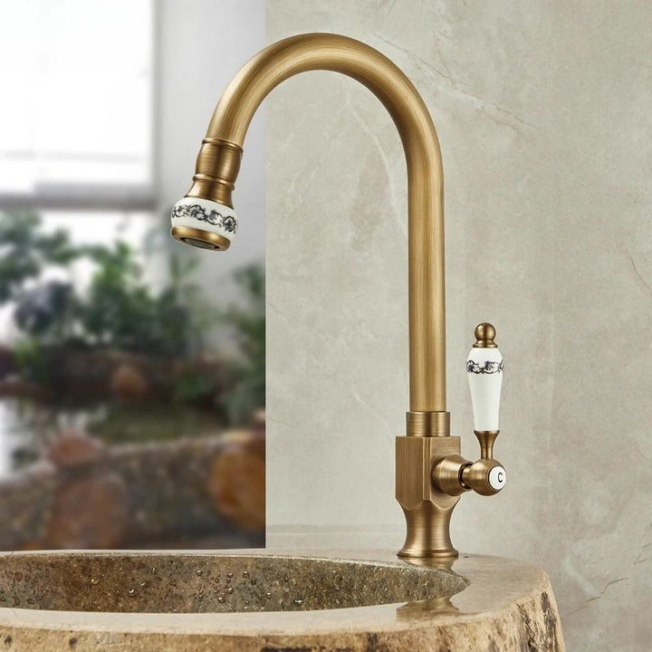 Outdoor Antifreeze Faucet Antique Brass Balcony Wash Basin Single Cooling Faucet Vanity 360°Swivel Rotate Spout Only Cold Tap