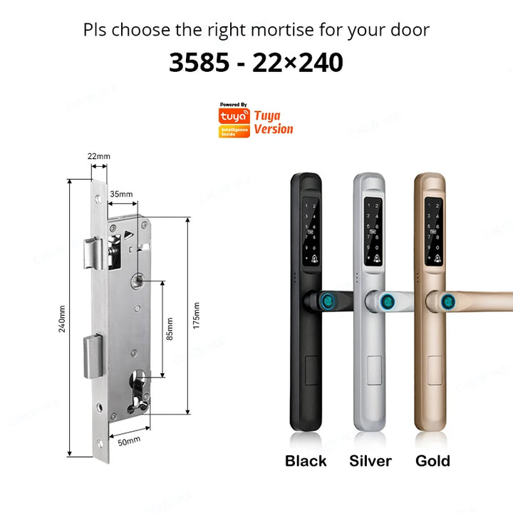 85/92mm Waterproof High-End Outdoor Fingerprint TUYA WIFI APP RFID Card Code Keyless Smart Electronic Door Lock Aluminum Home