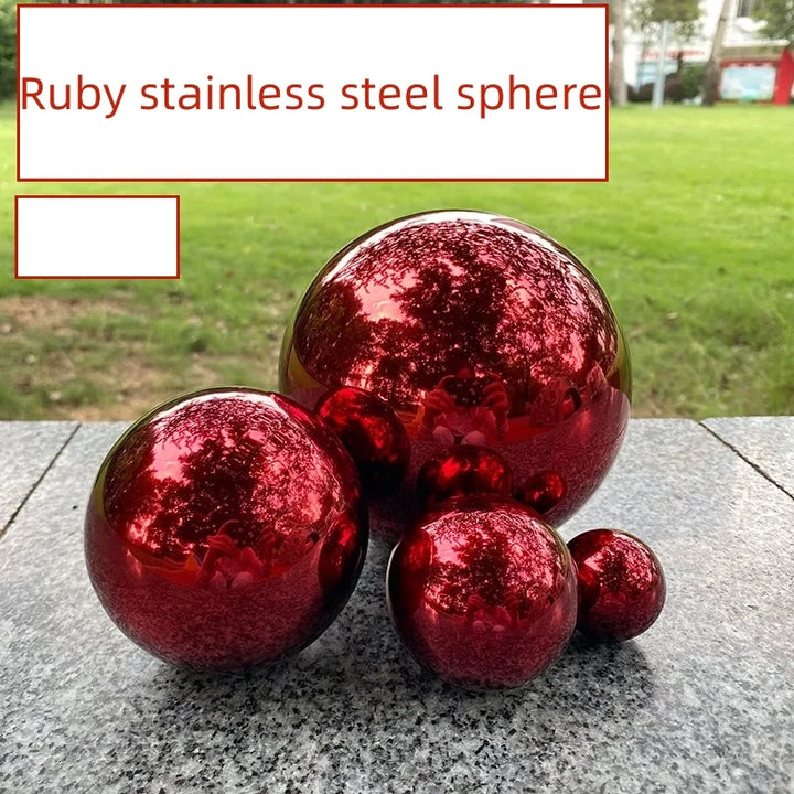 Stainless steel red hollow decorative ball, hanging decoration, mirror finish metal ball,