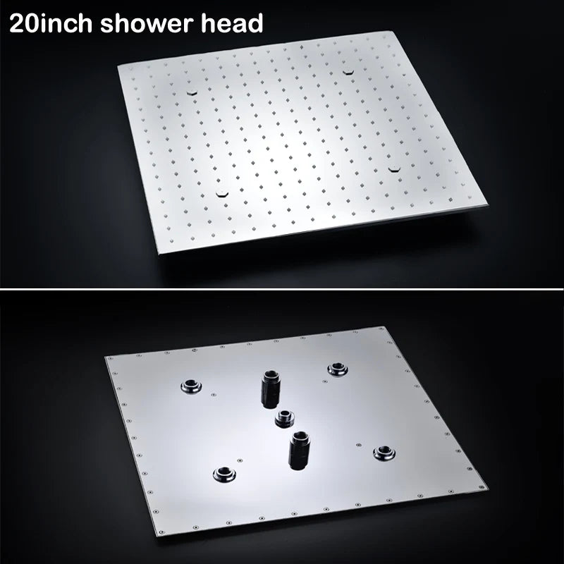 hm Modern LED Shower Set 20Inch Ceiling Mist Rainfall Shower Head System Bathroom Thermostatic Shower Faucets Massage Body Jets