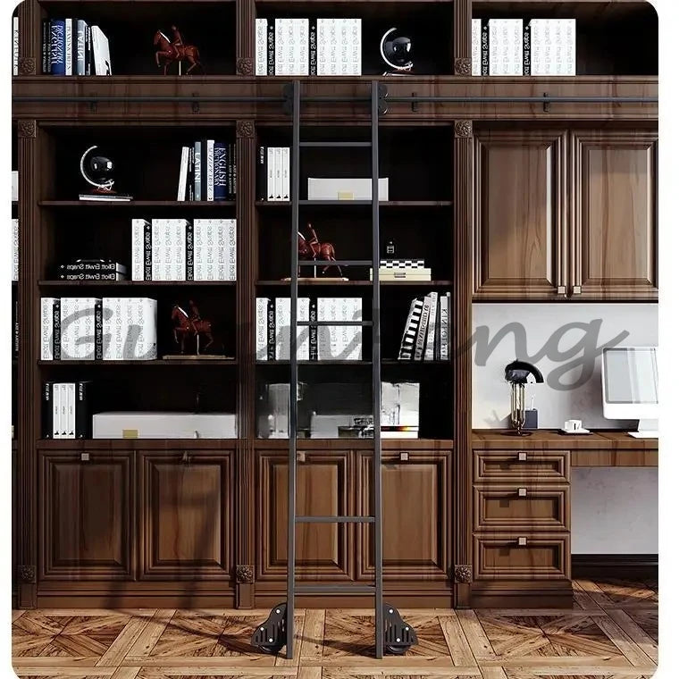 Bookshelf Mobile wrought iron Track ladder Bookshelf Library Home  Indoor attic one-word ladder