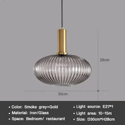 DINDALLED Striped Glass Pendant Light Nordic Vintage Chandelier for Dining Kitchen Island Hanging Lamp Lighting Decor