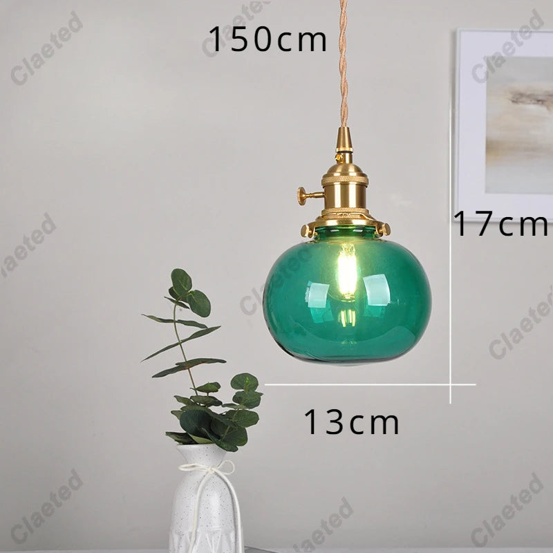 IWHD Modern Copper Glass LED Pendant Lamp Switch Living Room Bedroom Green Amber White Nordic Hanging Lights