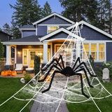 Halloween Giant Spider Decoration Spider Web Stretchy Cobwebs Black Spiders Terror Bar Haunted Home Halloween Props