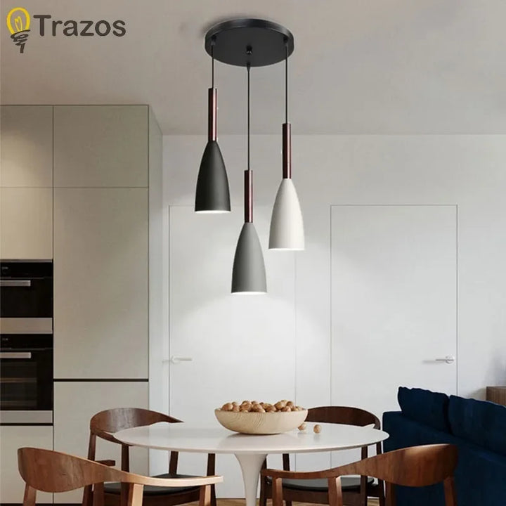 Nordic Style Simple Modern Single Head Three Head Home Black and White Gray Restaurant Lamp Bedroom Lamp Bar Small Chandelier