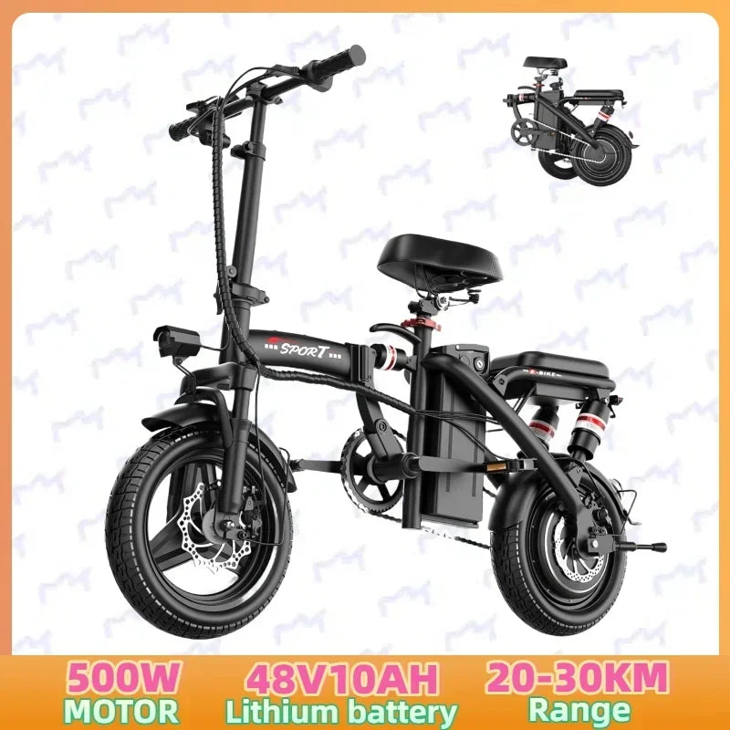 400W power electric bicycle, 14-inch foldable urban fashionable transportation E-Bike, 48V 30AH super large capacity battery