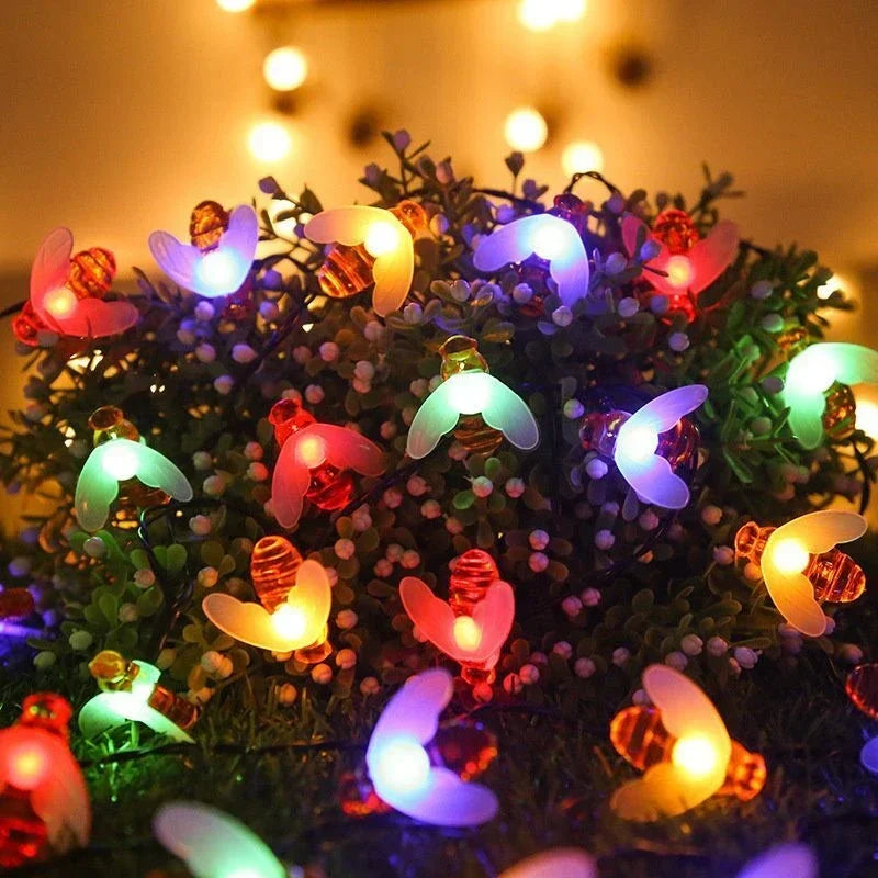 20/50/100 LED Solar Cute Bee Fairy String Lights Garden Fairy Lights 8 Mode Outdoor Lighting for Easter Christmas Wedding Decor