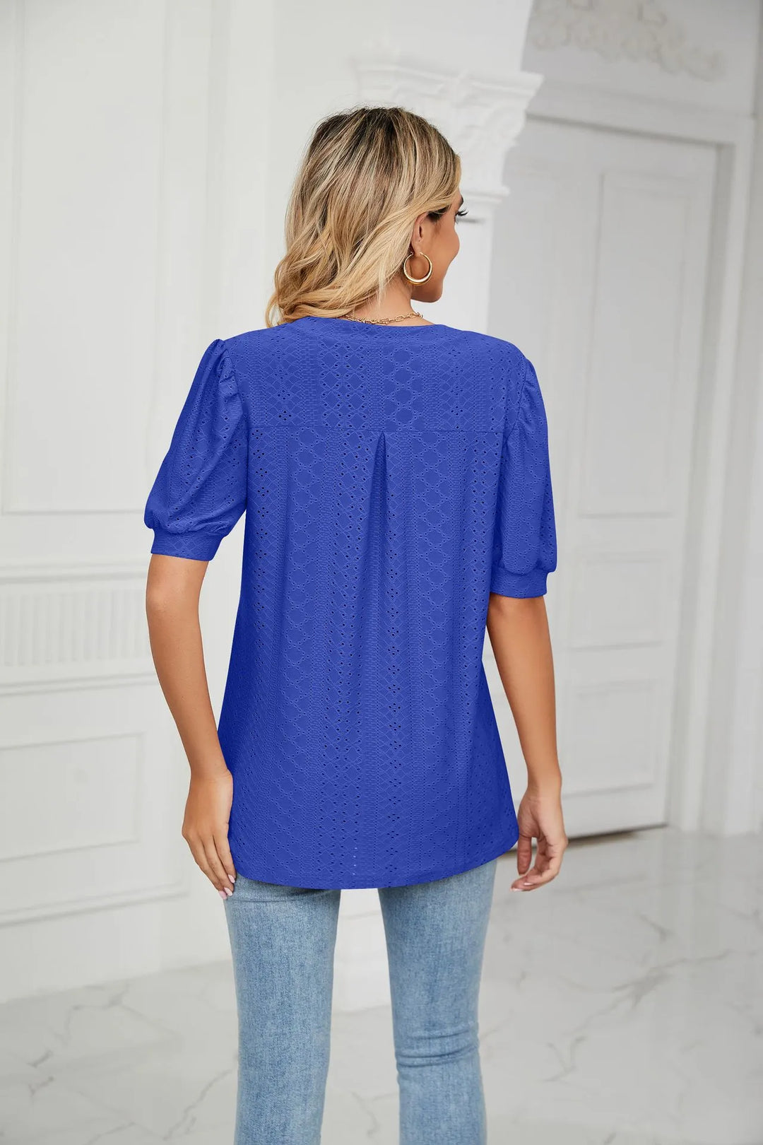 Womens Summer Tops V Neck Ruffle Sleeve Blouses Short Sleeve Casual Tops T-Shirts For Women