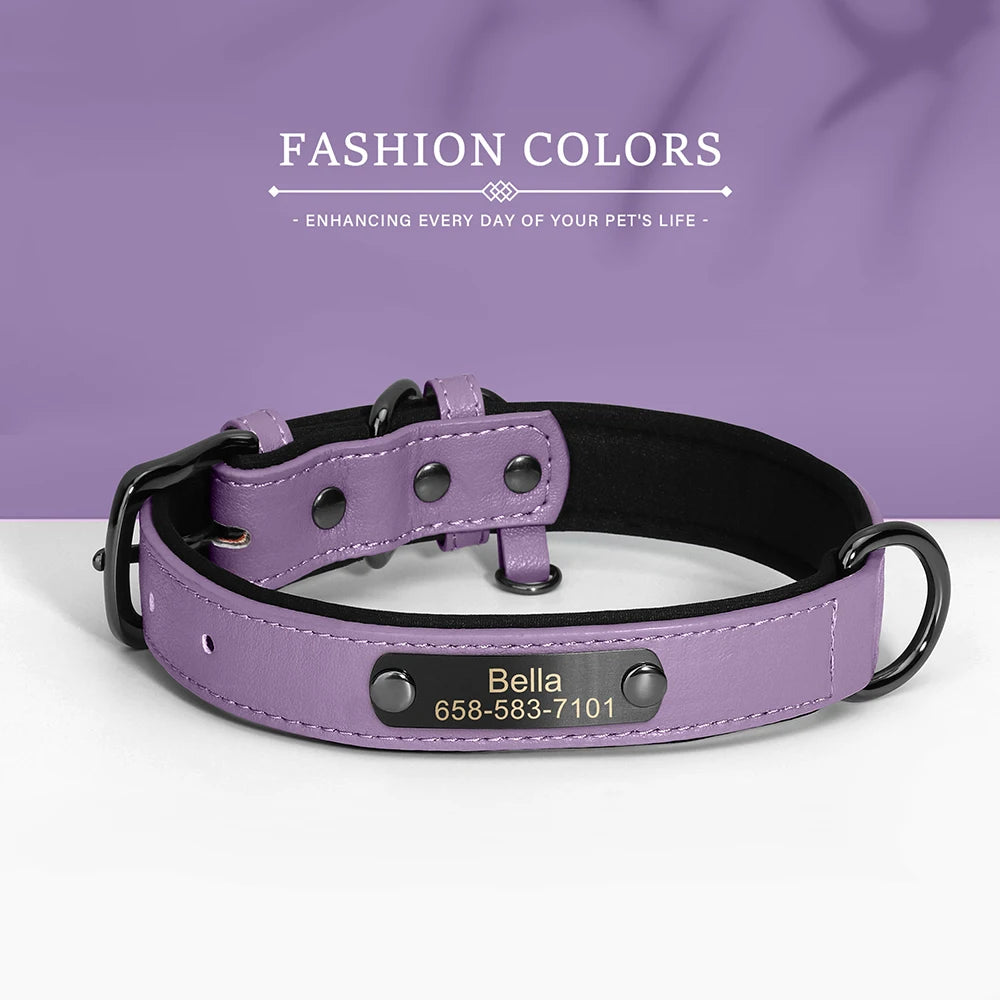 Personalized Dog Collar PU Leather Dog Collars Free Engraving Pet ID Collars Adjustable For Small Medium Large Dogs Pitbull