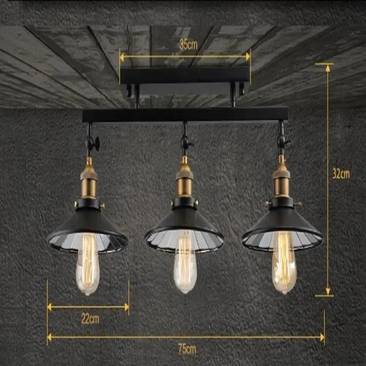 Vintage Industrial Black Iron Adjustable Ceiling Light with Mirror Glass Shade 3XE27 Edison Bulbs for Dining Room Home Decor DIY