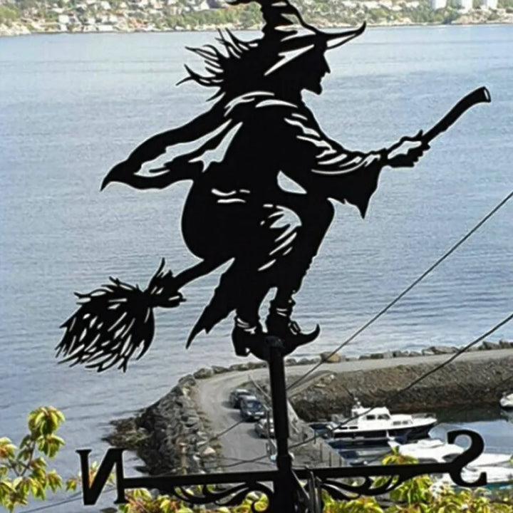 Witch Flying Dragon Iron Weather Vane Decor Stainless Steel Metal Handicraft Decor Garden Weathercock Wind Direction Indicator